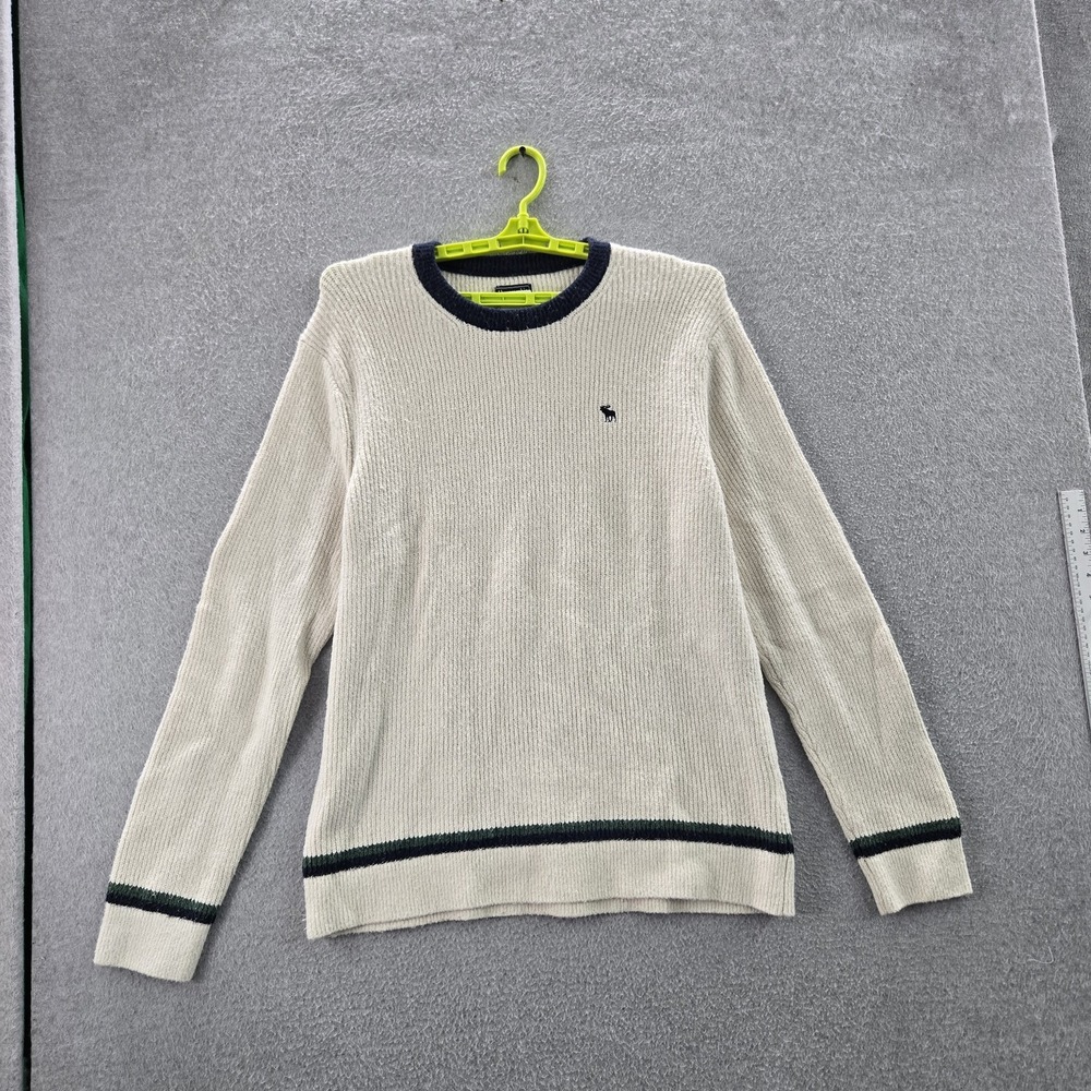 Abercrombie & Fitch‎ Men Sweater XL Cream Contrast Trim Long Sleeve